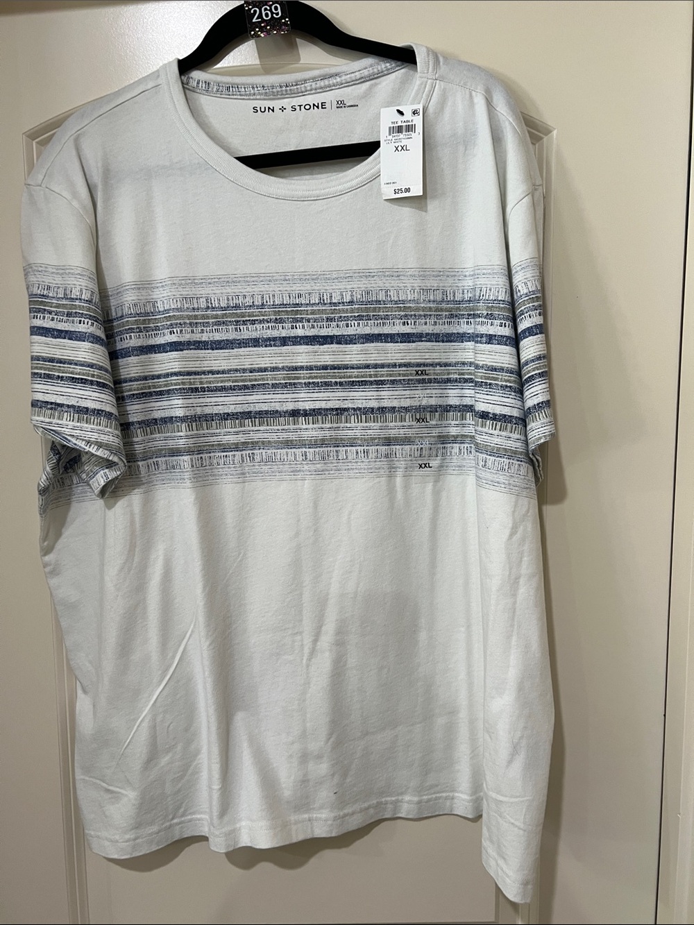 Sun + Stone White Short-Sleeve Crewneck Tee  Blue Stripes H269